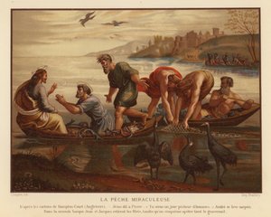 イエス・キリストと奇跡的な魚のドラフト（クロモリソ） 作： French School