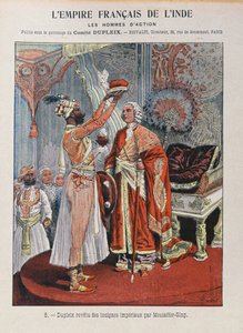ジョセフフランソワデュプレクス（1697-1763）がインドの統治者から帝国の記章を受け取り、学校の練習帳c.1900の表紙 作： French School