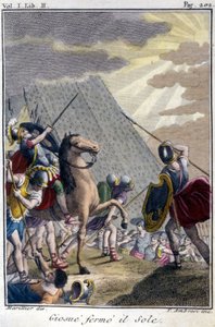 ヨシュアが太陽のレースを止める、ド・サシーが提示したフランス版『La Bible』の後の彫刻。パリ 作： French School
