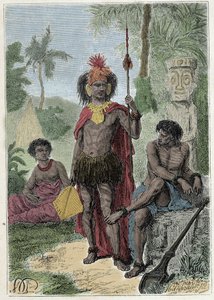 キャプテン・ジェームズ・クック（1728-1779）の旅：マルケサス諸島の先住民 - 図版は "The Great Mariners of the 18th century "から引用しています。 作： French School