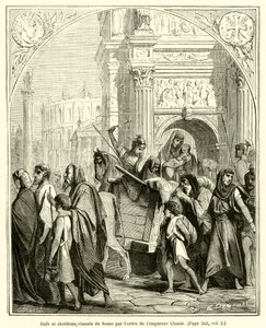 皇帝クラウディウスの命令でローマから追い出されたユダヤ人とキリスト教徒（エングレービング 作： French School