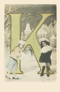 K：冬のスライディングとアイススケートの2人の女の子 作： French School