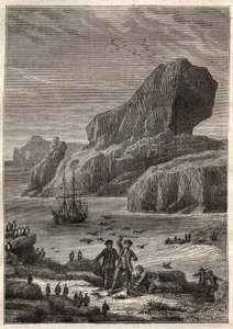 ケルゲレン諸島。ジュール・ヴェルヌの「18世紀の偉大な航海者たち」のイラスト - James Cook aux Iles de Kerguelen en 1776 (archipelago of Kerguelen or Iles de la Desolation) - 「18世紀と19世紀の航海者たち」のイラスト 作： French School