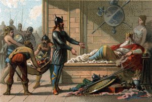 691年から695年までフランスの王であったクロヴィス3世（ル・フェナンと呼ばれる）。1890年頃のクロモリトグラフ。 作： French School
