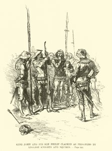 ジョン王と彼の息子フィリップはイギリスの騎士と従者によって捕虜として主張しました 作： French School