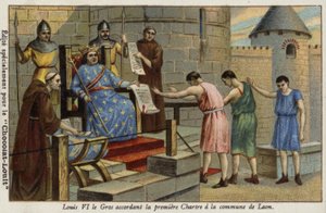 1128年にロンの町に最初のチャーターを許可したフランスのルイ6世王 作： French School