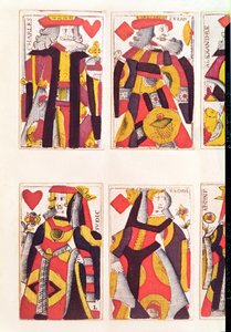 キングとクイーンのトランプ（色の木版画） 作： French School