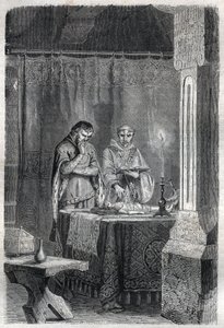フランス王シャルル5世（1338年～1380年）が母親たちに相談している様子。モーリス・ラシャトレ著「ローマ教皇の歴史（...）世紀を超えた王妃と皇帝の犯罪」に掲載された図版 作： French School