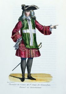 エルサレムの聖ヨハネ騎士団の騎士、ヘリオット神父による歴史と修道会の衣装のイラスト、1842年