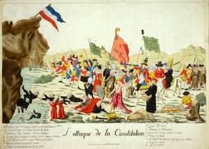 憲法への攻撃、パブ1792年（手彩色のエングレービング 作： French School
