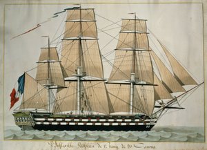 LInflexible Vaisseau de v。Rang de 90 Canons（The 90 Gun Ship of the Line）c.1835（ペンと紙にインクが付いたトイレ）