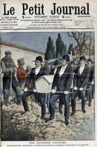 La Confrerie des Charitables de Saint Eloi (Saint-Eloi) de Bethuneは、1月11日のギロチン、Polletでのバンドの処刑の後、祈願者の埋葬のシミュレーションを進める - 1月24日の「Le Petite Journal」紙 作： French School