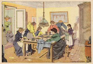 La Couturiere, The Couturier (カラーリトグラフ) 作： French School