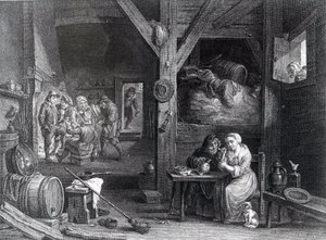 La Fumeuse、David Teniers the Younger後のJean Baptiste Patasによる印刷、1786-1808 作： French School