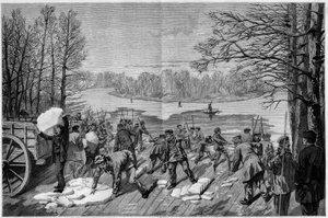 1887年の「The Illustrous World」に掲載された「Bois de Vincennes」の凍った湖での氷の収穫。 作： French School