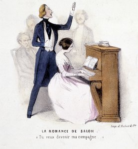 サロンのロマンス：男性の歌声に女性がピアノを伴奏する、ロンセー作、1845年頃。 作： French School