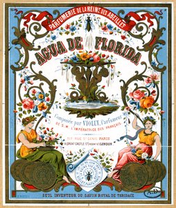 香水ショップLa Reine des Abeilles、パリ、19世紀後半のアクアデフロリダ香水を宣伝するラベル 作： French School