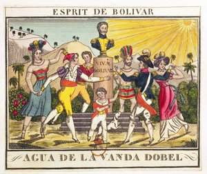 ボリバーの精神を想起させるラベンダーウォーターのラベル、c.1830（カラー彫刻）