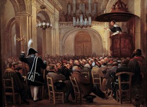 ラコルデール（アンリ・ラコルデール（1802-1861）、ドミニコ修道会の修道士）がナンシーの大聖堂でカレメを説いている様子。匿名の絵画 作： French School