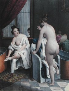 風呂に入る女性たち」1840年頃（カラーリトグラフ）