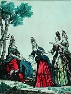 紳士と推理ゲームをする女性たち 17世紀後半（彩色彫刻） 作： French School