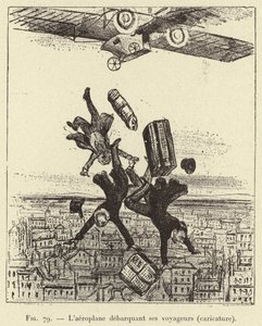 搭乗者を降ろす飛行機（風刺画）（エングレービング 作： French School