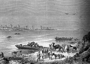 アフリカ、サイの街のニジェール湖。"Le Journal de la jeunesse "に掲載された版画 作： French School