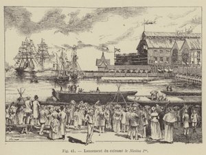戦艦「ニコライ1世」の進水式(彫刻) 作： French School