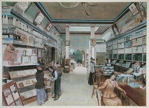 イギリスの大型食料品店、1900年頃（水彩・紙） 作： French School