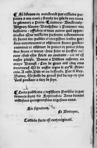 Villers-Cotteretsの条例の最後のページ、1539（印刷された紙） 作： French School