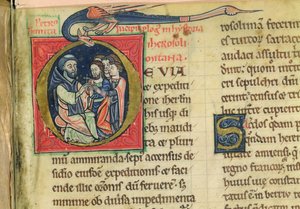 Lat 5128 f.1 「十字架を授ける隠者ペトロ」（修道士ロベールの「エルサレムの歴史」より）（ヴェラム 作： French School