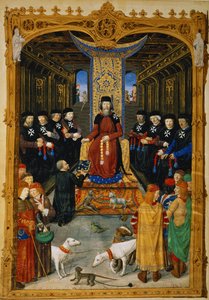 Lat 6067 f.3v著者は、ギロームカウルサンによるロードスの包囲の歴史から、エルサレムの聖ヨハネ騎士団のグランドマスターであるピエールドーブソンに本を捧げました。1483 作： French School