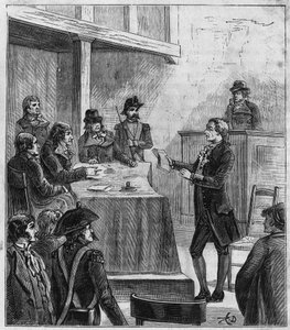 ラヴォアジエの裁判 - アントワーヌ・ローラン・ド・ラヴォアジエ（1743-1794）、革命法廷にかけられたフランスの化学者 - アレクシス・クレールの「Sciences à la gratete de tous - physics et chimie populaires」に掲載されたエングレーヴィング - 19世紀末 - 個人蔵 作： French School