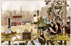 17世紀、リシュリュー枢機卿がルーアンのアーチ、フランソワ・デュ・ハーレイの立会いのもと、ソルボンヌ大学の最初の石を置いた。 作： French School