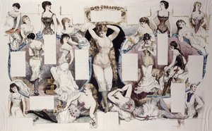 La Vie Parisienneの女性の下着に関する記事のレイアウトイラスト、c.1870 作： French School