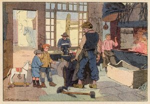 Le Forgeron, The Smith（カラーリトグラフ 作： French School