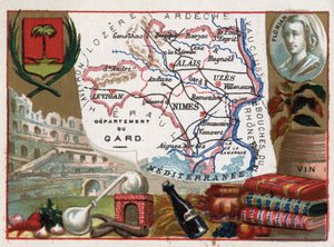 Le Gard (30), Languedoc-Roussillon (ラングドック・ルーション), フランス - 特産品：オー・ド・ヴィ（蒸留装置）、ワイン - Jean-Pierre-Claris (Jean Pierre Claris) de Florian (1755-1794) の肖像 - フランスの部門シリーズ - Chromoli 作： French School