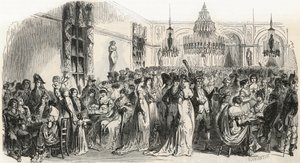 19世紀のパリのカフェ・フラスカティの大サロン - Edmond Texier 1852年の "Tableau-de-Paris "に掲載されたエングレービング。 作： French School