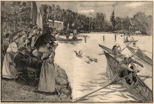 Le Lendit de Paris: school regates at grand lac du bois de Boulogne - Lunel氏のデッサンに基づく1894年のエングレーヴィング。 作： French School