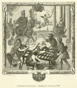 聖ローレンスの殉教、1699年のBanniere des rotisseurs(エングレーヴィング) 作： French School