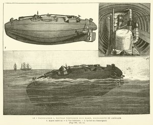 アメリカで実験された新型潜水艦魚雷艇「ピースキーパー」（版画 作： French School