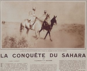 ル・ペール・ド・フーコー（1858-1916）が未来の牧童ユベール（Louis-Hubert-Gonzalve）・リャウティ（1854-1934）と砂漠で乗馬する様子-「Vu」1929年12月号掲載 作： French School