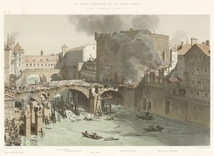 1718年4月27日の火災後のルプティシャトレとルプティポン 作： French School