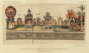 1547年にヴァランシエンヌで受難が演じられた劇場（カラーリトグラフ 作： French School