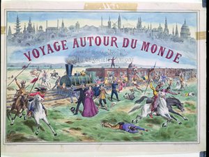 Le Voyage Autour du Monde、ジュールヴェルヌ作「80日間の世界一周」に基づくゲームのボックスのカバー（1828-1905） 作： French School