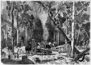 1870年、パリのリュクサンブール公園にあるLe bucheron - 1870年のエングレーヴィング 作： French School