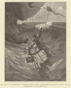 ジャカード号に乗っていた水兵のプリンスは、1870年11月29日、プリマス沖の海に落ちて行方不明になった（彫刻）。 作： French School