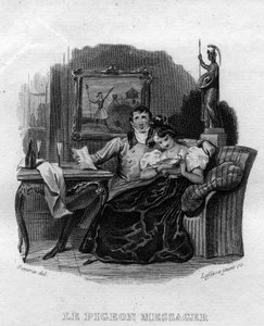 Le pigeon messager Chanson de Beranger in "Oeuvres completes" (1834) by Pierre Jean de Beranger (1780-1857) フランスの詩人・作詞家。 作： French School