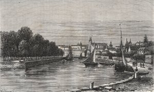 Le port de Vannes (Morbihan, France)// バンヌの港 (Morbihan, France) - V.-A.の "La France illustree: geographie, histoire, administration statistique "に掲載された彫刻。Malt-Brownによる "La France illustree: geographie, histoire, administration statistique "の版画。1884 作： French School