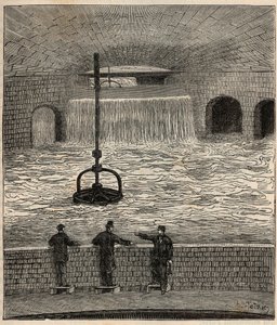 パリの5大貯水池のひとつ、モンソーリ貯水池（ヴァンヌ貯水池） - アレクシス・クレールの「すべての人に喜ばれる科学-物理学と化学」に掲載されたエングレーヴィング - 19世紀末 - 個人蔵 作： French School